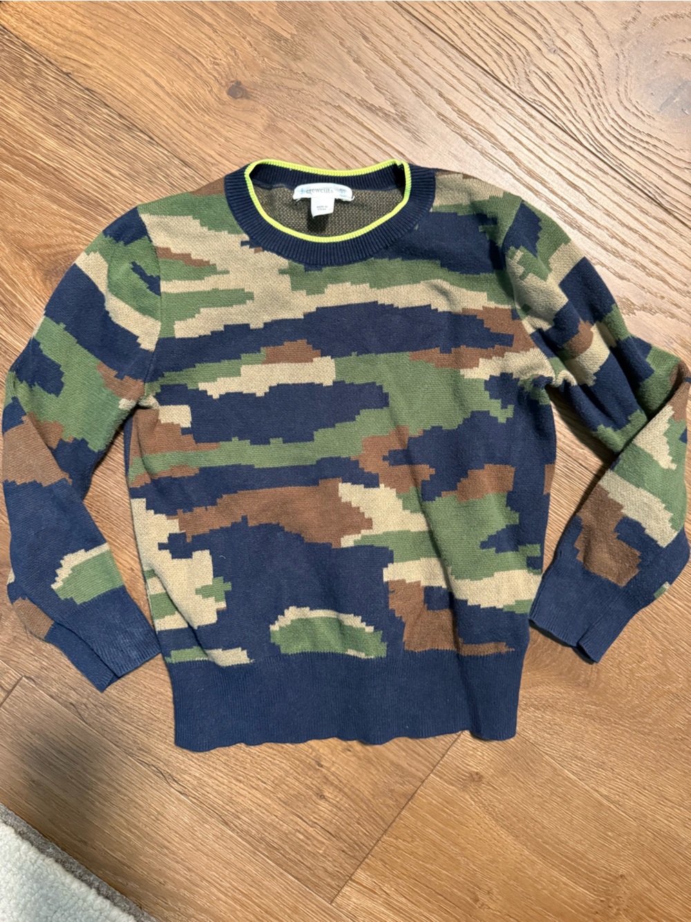 Crewcuts Kids Camo Knit Sweater - Navy, Green & Brown